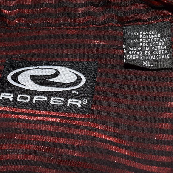 Roper Shirt Mens XL Extra Large Metallic Red Black Stripes Long Sleeve Shiny - Picture 4 of 4